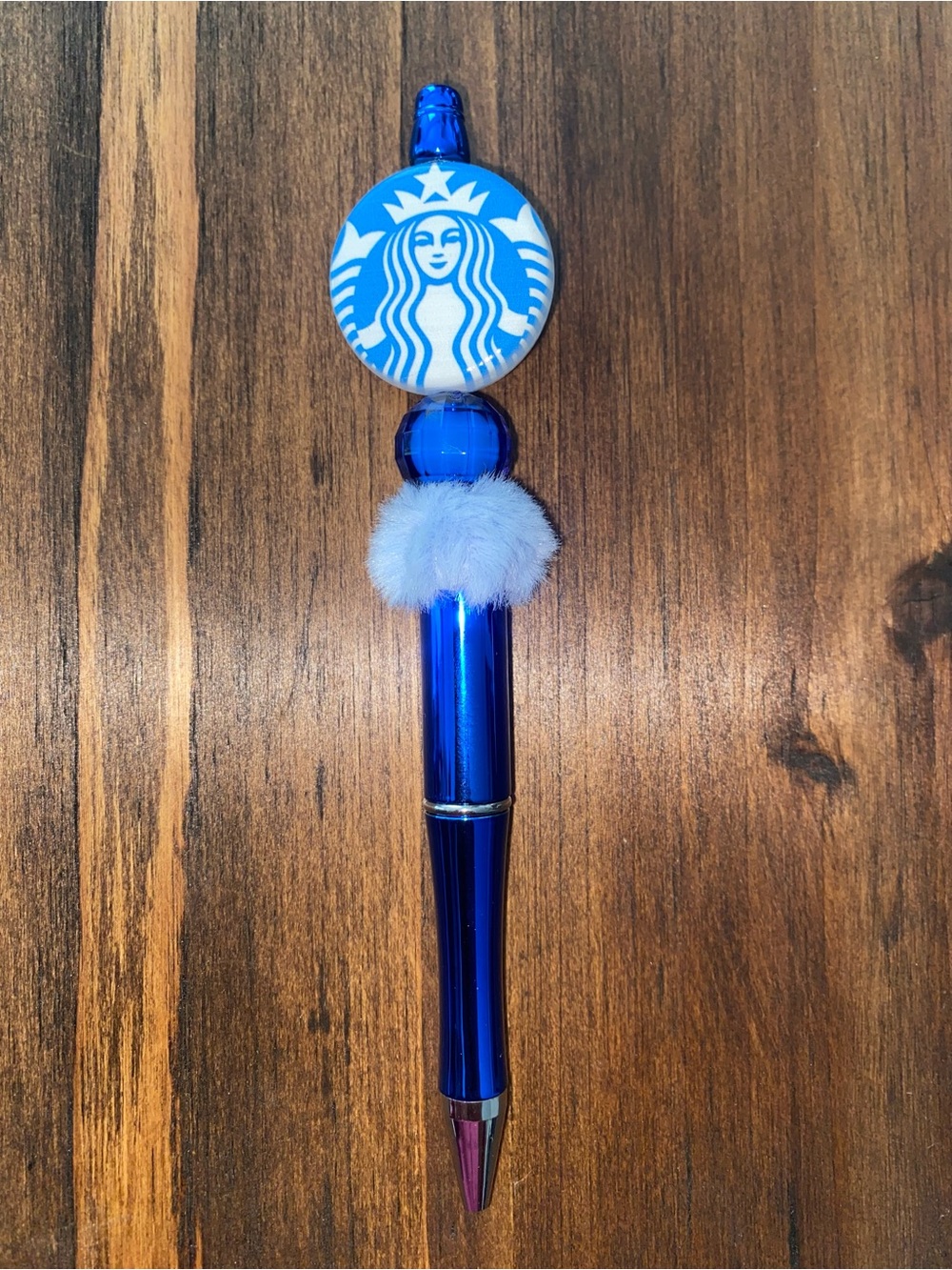 ☕️ Starbucks Blue Metallic Pen with Pom-Pom and Logo Top